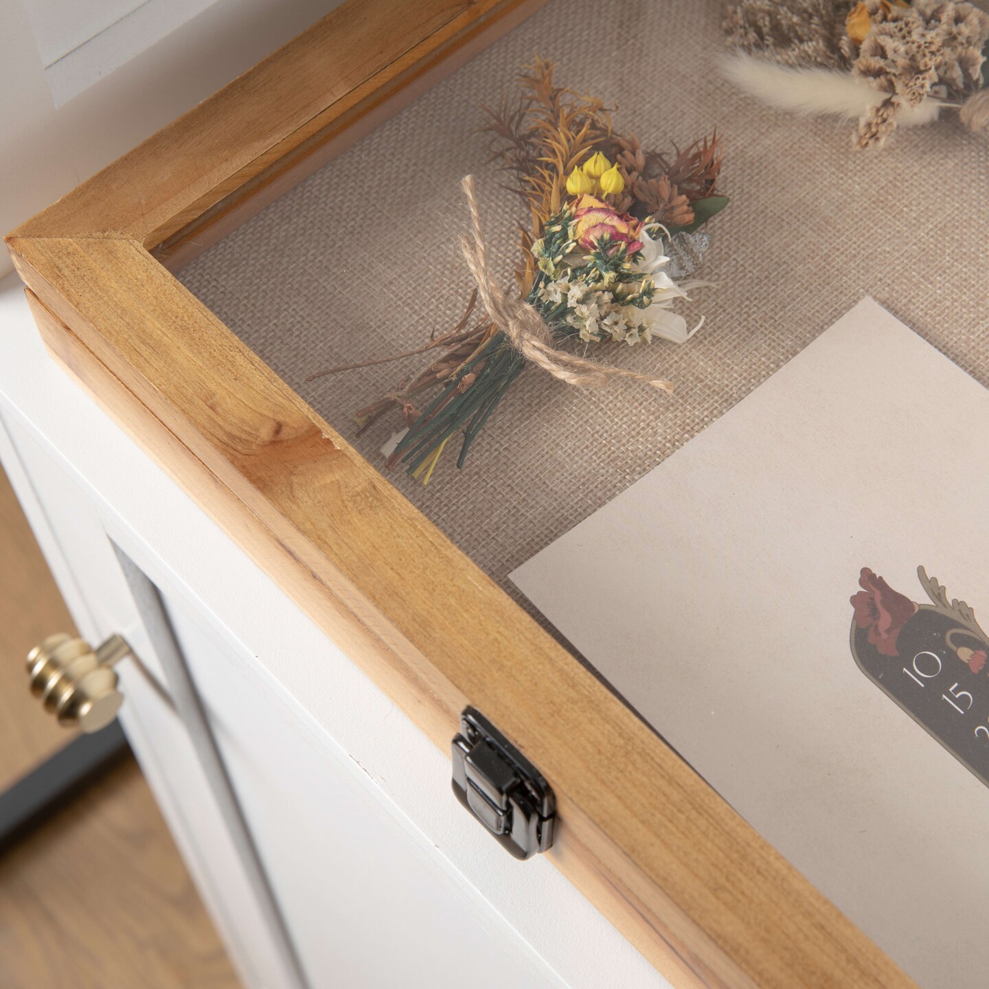 HBCY Creations Wood Shadow Box Display Case - Solid Wood with Acrylic Window - Security Latch - For Mementos and Keepsakes
