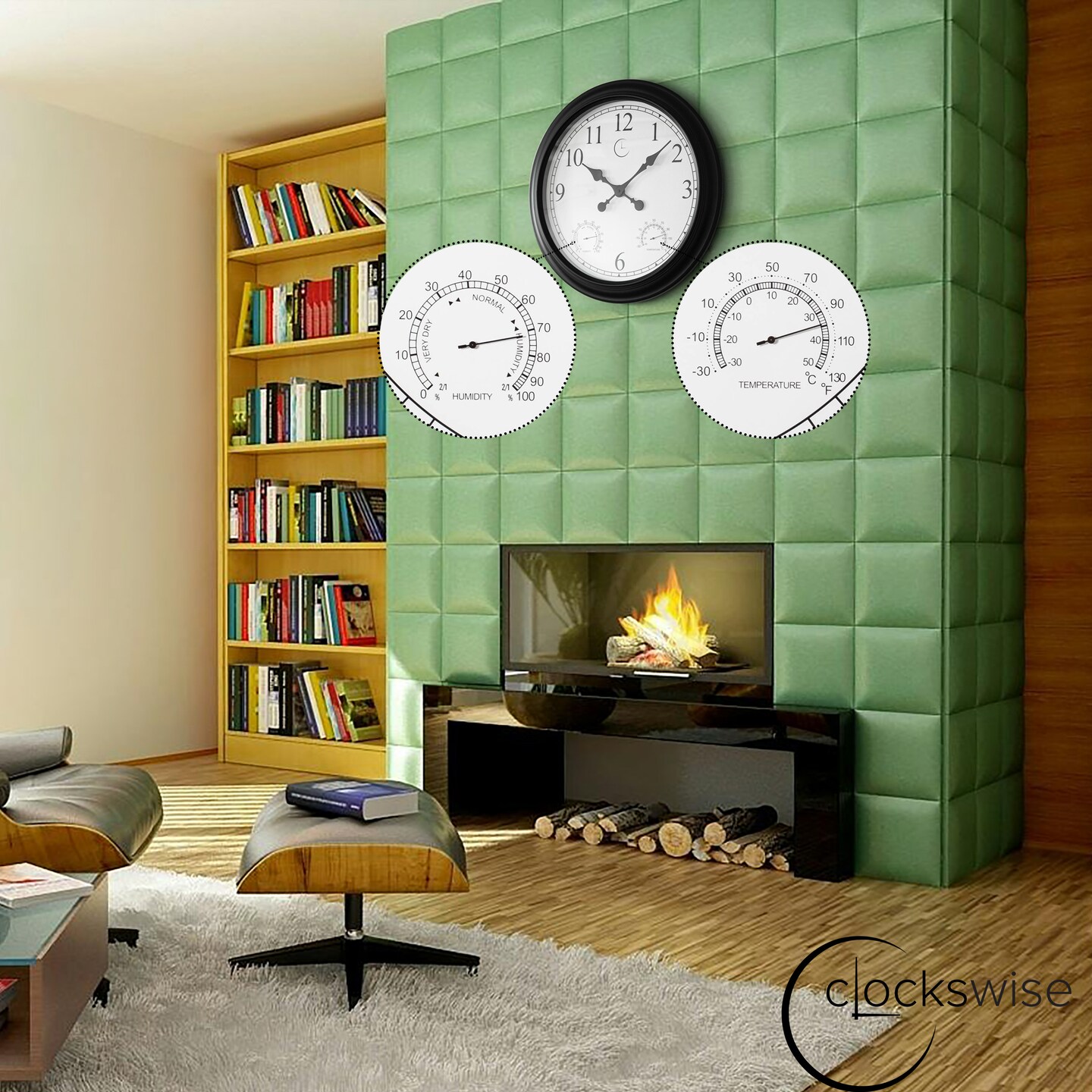 Large Outdoor Wall Clock Thermometer Combo, Waterproof Hygrometer Silent Battery Operated Clocks Timepiece Garden Weather Master Station for Home Indoor or Patio Pool Photography Props Black