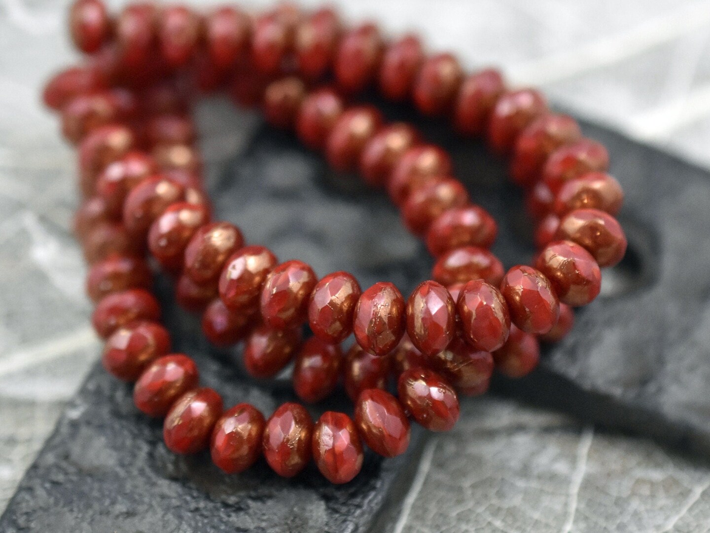 *30* 3x5mm Bronze Washed Red Opaline Fire Polished Rondelle Beads