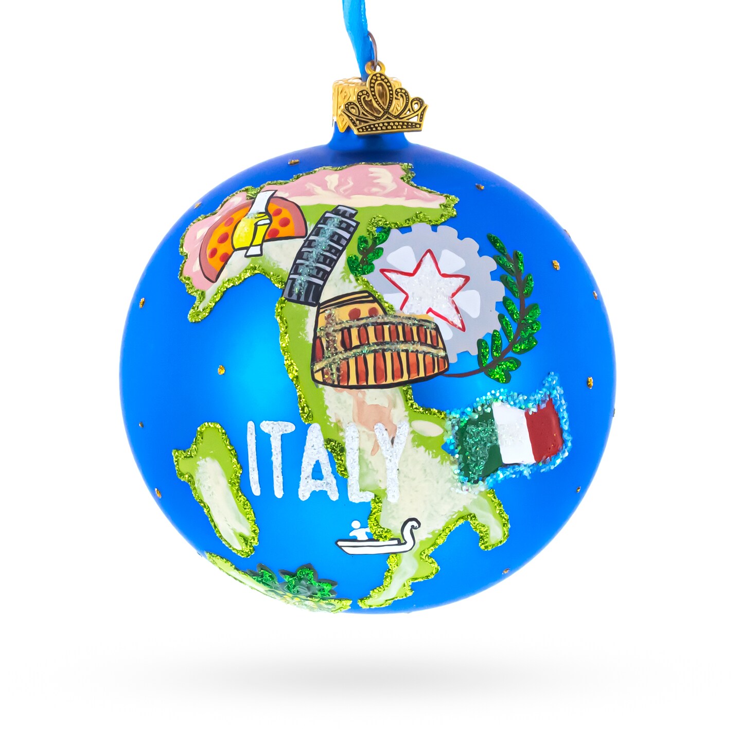 Italy Map and Symbols Glass Ball Christmas Ornament 4 Inches