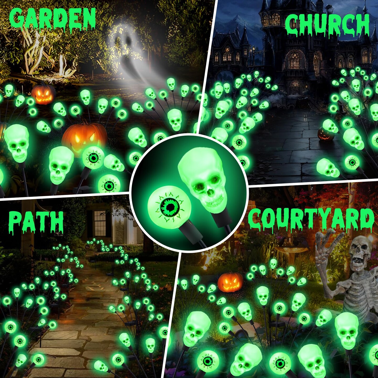 Solar Halloween Lights Outdoor,Halloween Decorations Outdoor, Scary Halloween Eyeball Lights,2PACKS 16LED,IP65 Waterproof,Halloween Decor for Garden/Yard/Patio/Lawn/Pathway(Green)