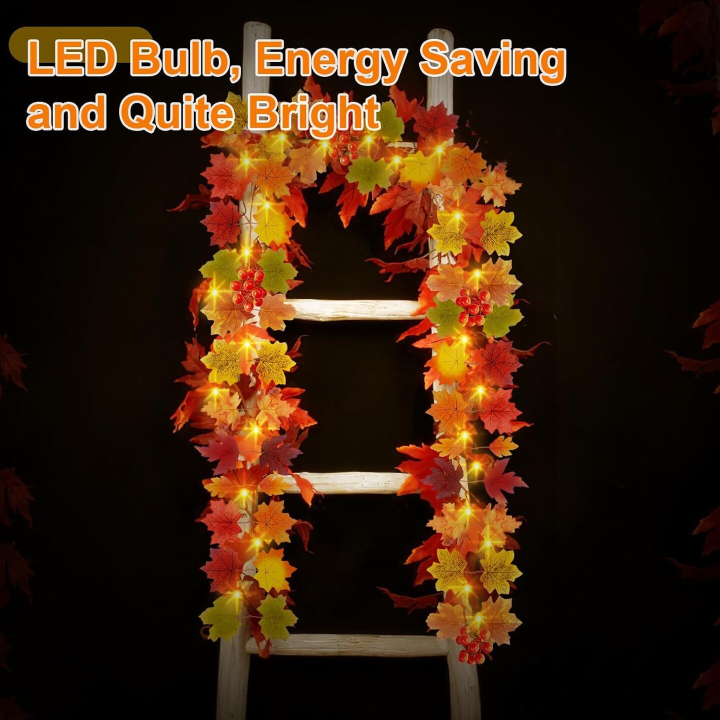 Remote, 50 LED Battery Operated Fall Garlands Decor, Autumn Maple Leaf Lights for Home Halloween Thanksgiving Garland Indoor Outdoor Decoration