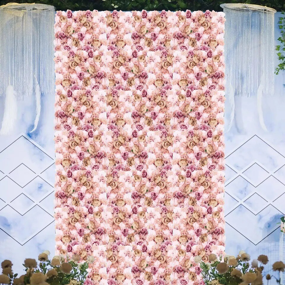 Silk Rose Artificial Flower Wall Panel Wedding Party Backdrop Decoration 60*40cm