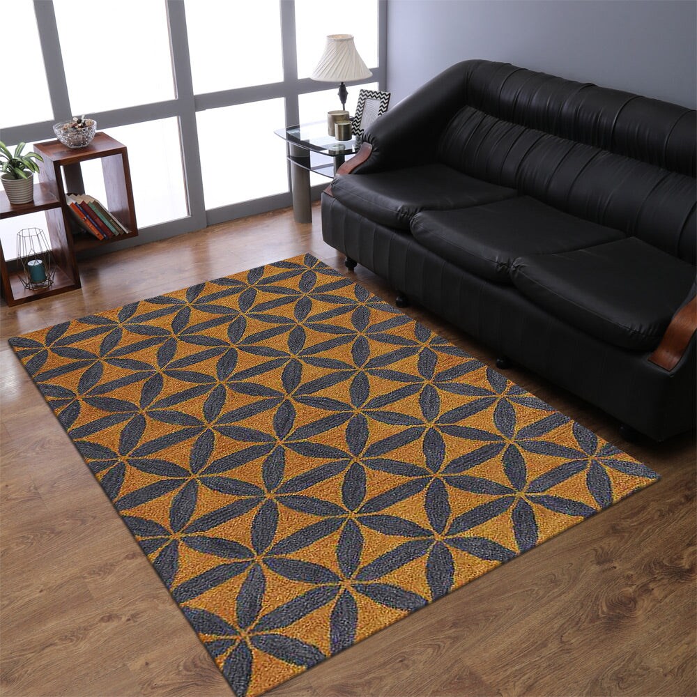 Hand Tufted Wool Area Rug Gold Blue Contemporary Design K00723 6X9 Ft Soft
