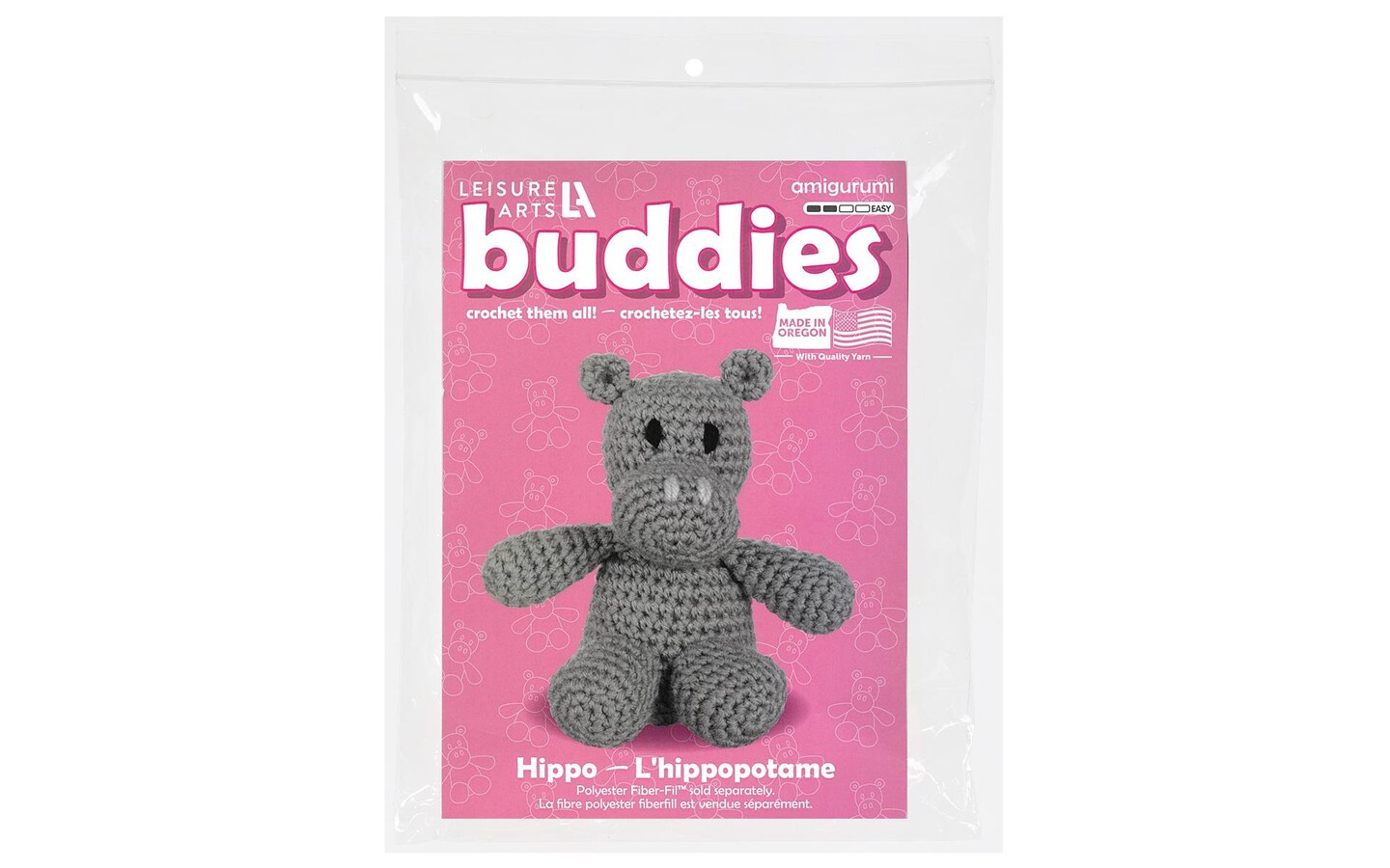 Leisure Arts Crochet Buddies Kit Hippo USA