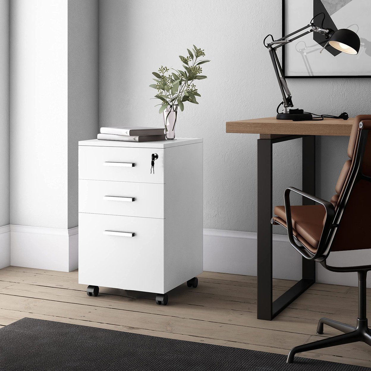 360 Degree Casters Large Capacity Spacious Desktop Heightening Design File Cabinet 3 Drawer Rolling Office Bookcase With