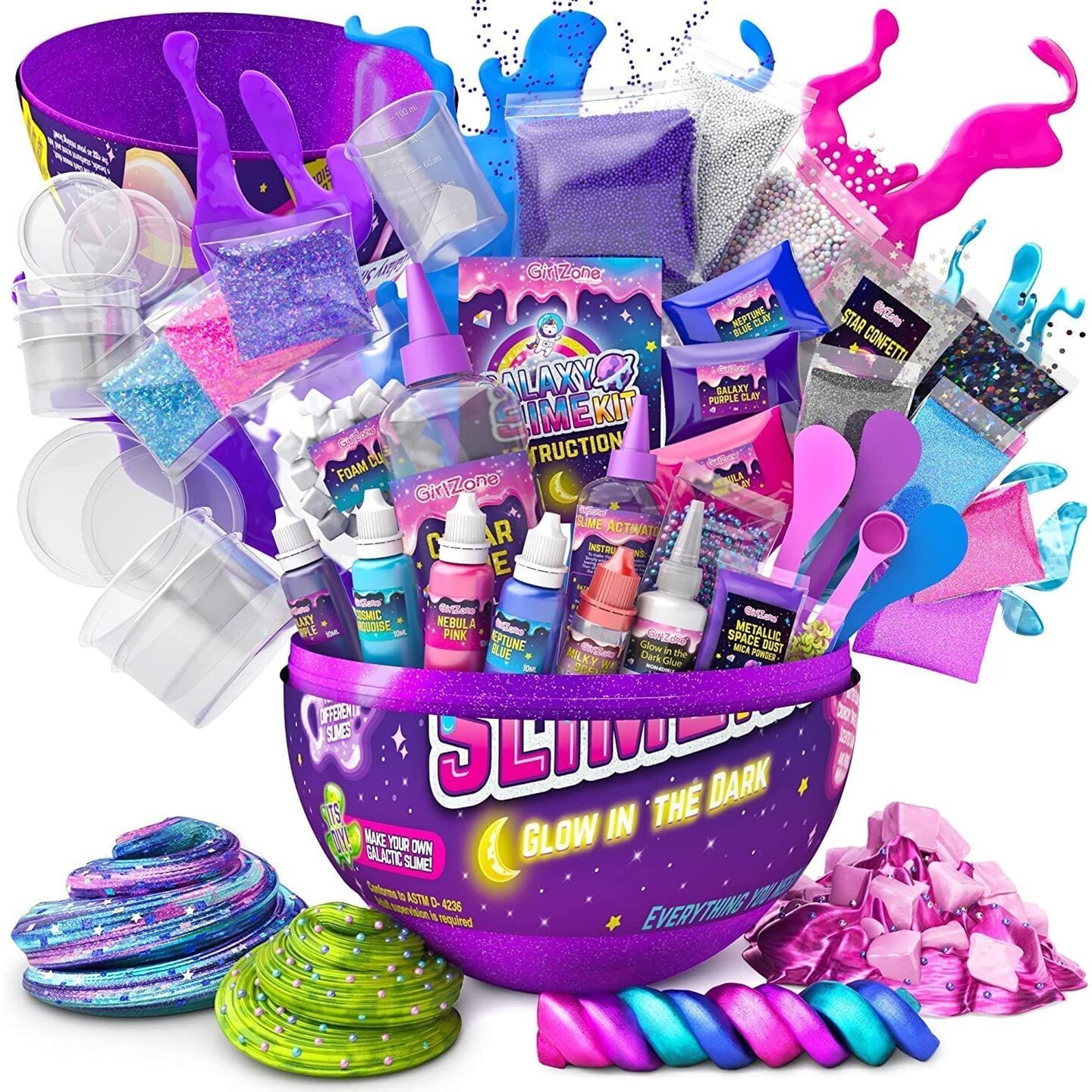 GirlZone Egg Galaxy Slime Kits for Girls, 41 Pieces to Make DIY Glow in the Dark Slime with Lots of Fun Glitter Slime, Fun Christmas Gift &#x26; Thanksgiving Gift for 11 Year Old Girls