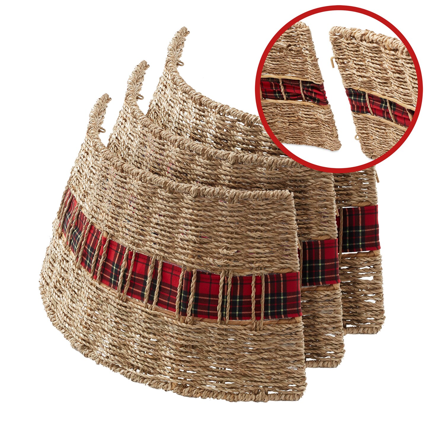 Casafield Christmas Tree Collar, Woven Farmhouse Tree Base Cover with Cord Cut Out