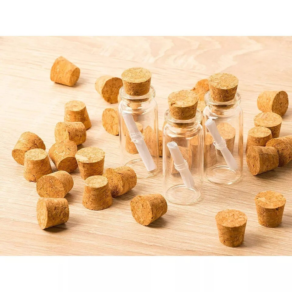 100x Small Mini Cork Stoppers, Tapered Cork Bottle Plugs, Size 4, 16mm Diameter