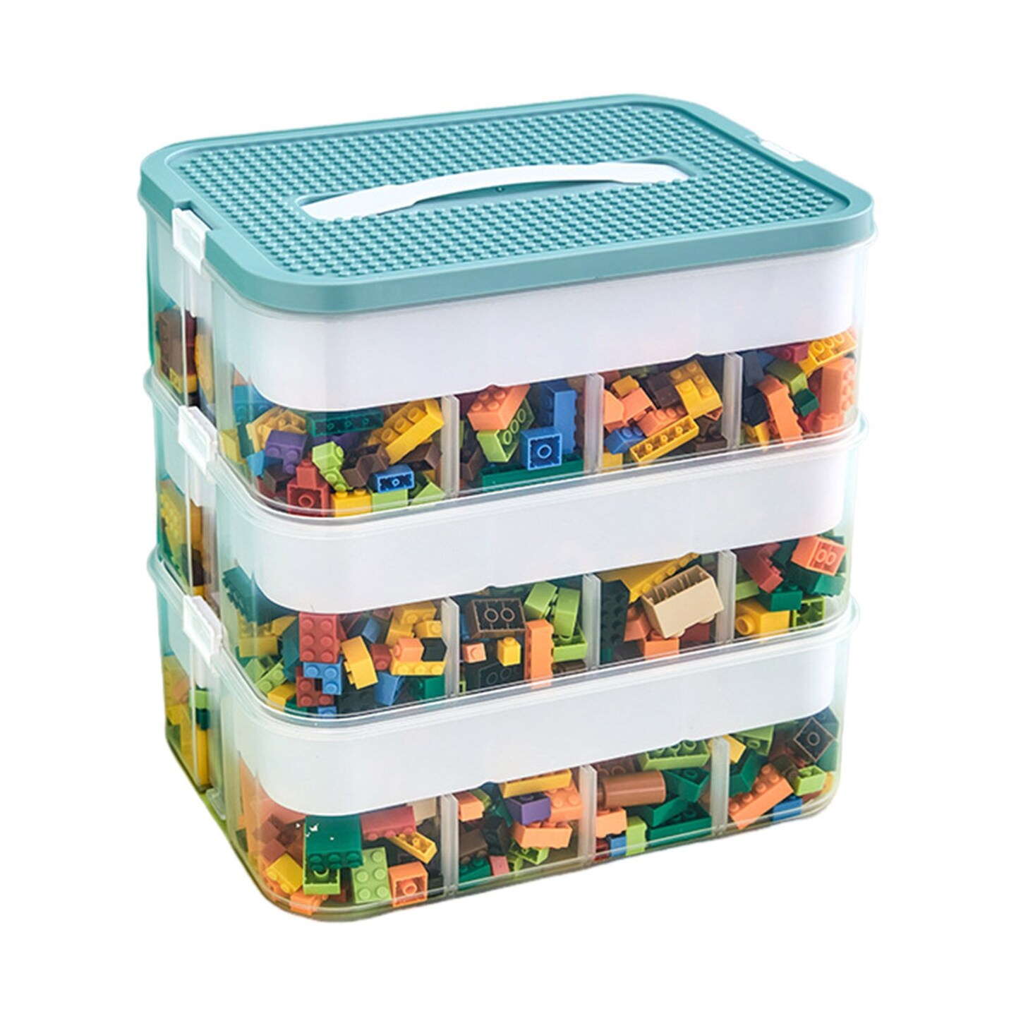 12L Toy Storage Box Large Capacity Multiple Compartments With Lid Handle Design Blocks Toys Organizer Storage Case