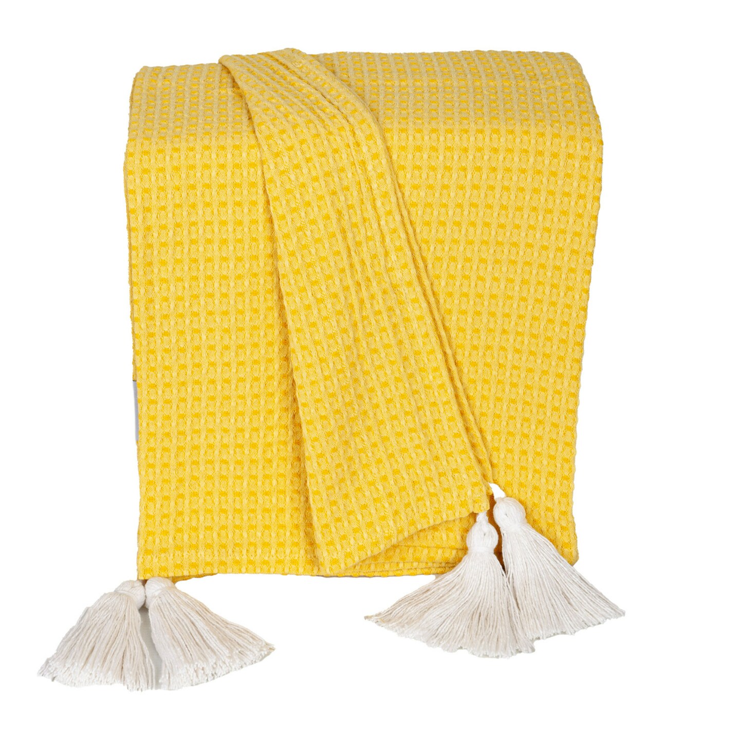 Nassau Collection Cotton Throw Blanket with Tassels - 50&#x22; x 60&#x22; - Yellow