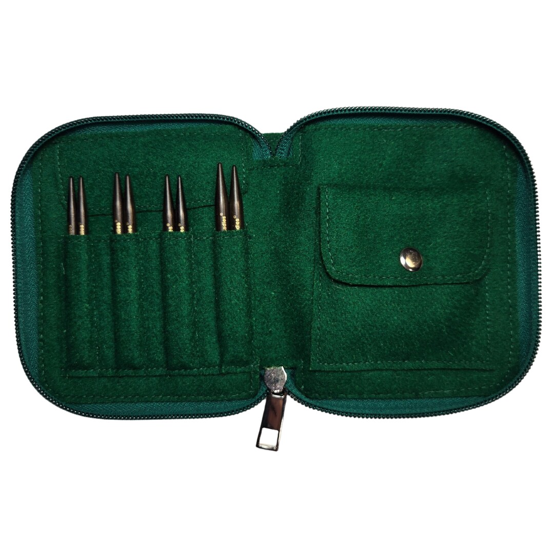 My Two Ladies | Blue Silk | Hat Set | 3&#x22; Ebony Interchangeable Knitting Needles | 4 Sizes | w/custom case