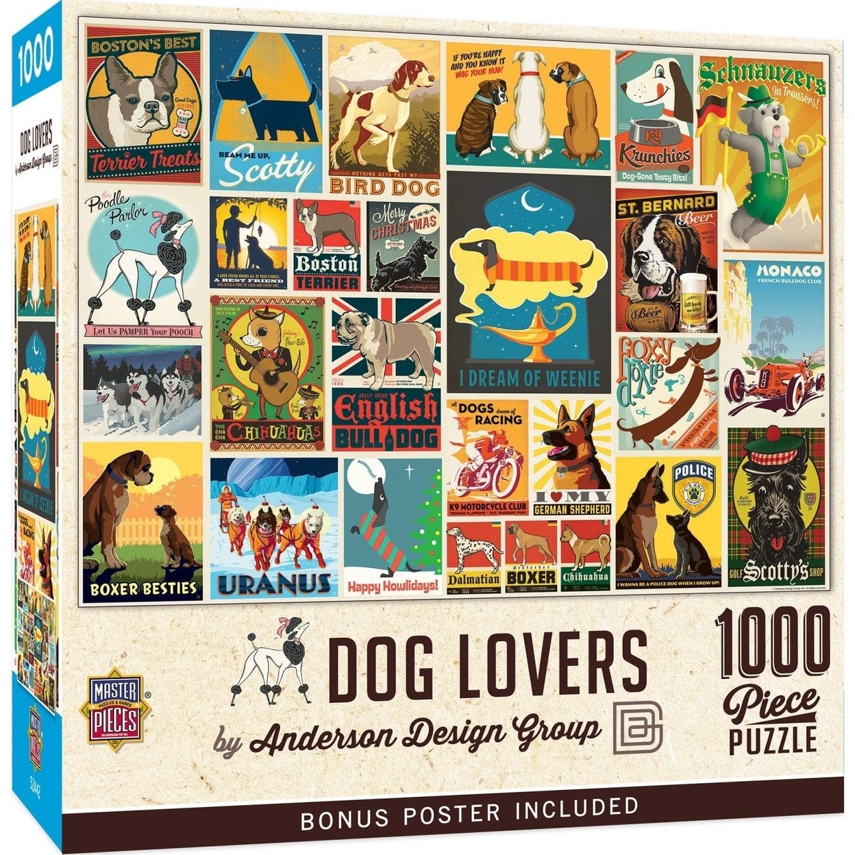Anderson Design Group Dog Lovers 1000 Piece Jigsaw Puzzle Retro Style Dogs
