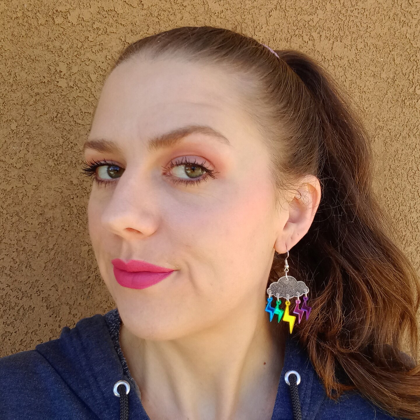 Lightning Bolt Rain Cloud Dangle Earrings, Glows in Black Light, Raindrops Weather Rave Jewelry, White Cloud Statement Earrings product 5