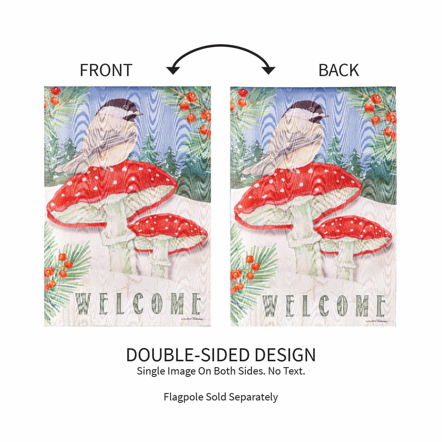 Chickadee and Winter Welcome Garden Flag 2 Sided