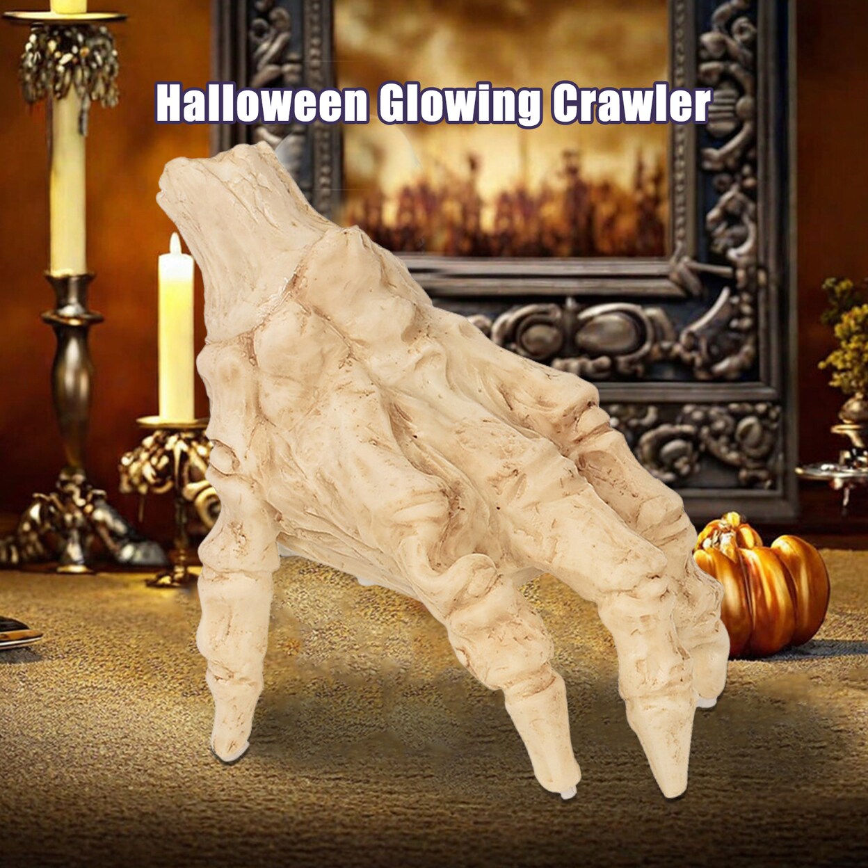 Halloween Crawling Hand Decorations Realistic Glowing Zombie Hand Battery Powered Automatic Moving Hand For Costume
