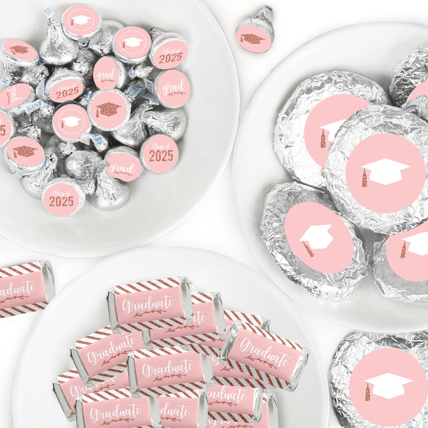 Big Dot of Happiness Rose Gold Grad - 2025 Graduation Party Candy Favor Sticker Kit - 304 Pieces