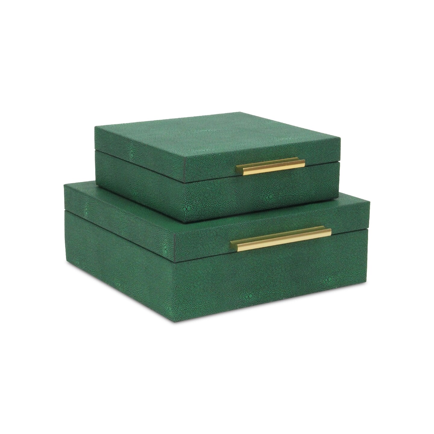 Contemporary Home Living Handcrafted Faux Shagreen Decorative Boxes - 10.5&#x22; - Green - Set of 2