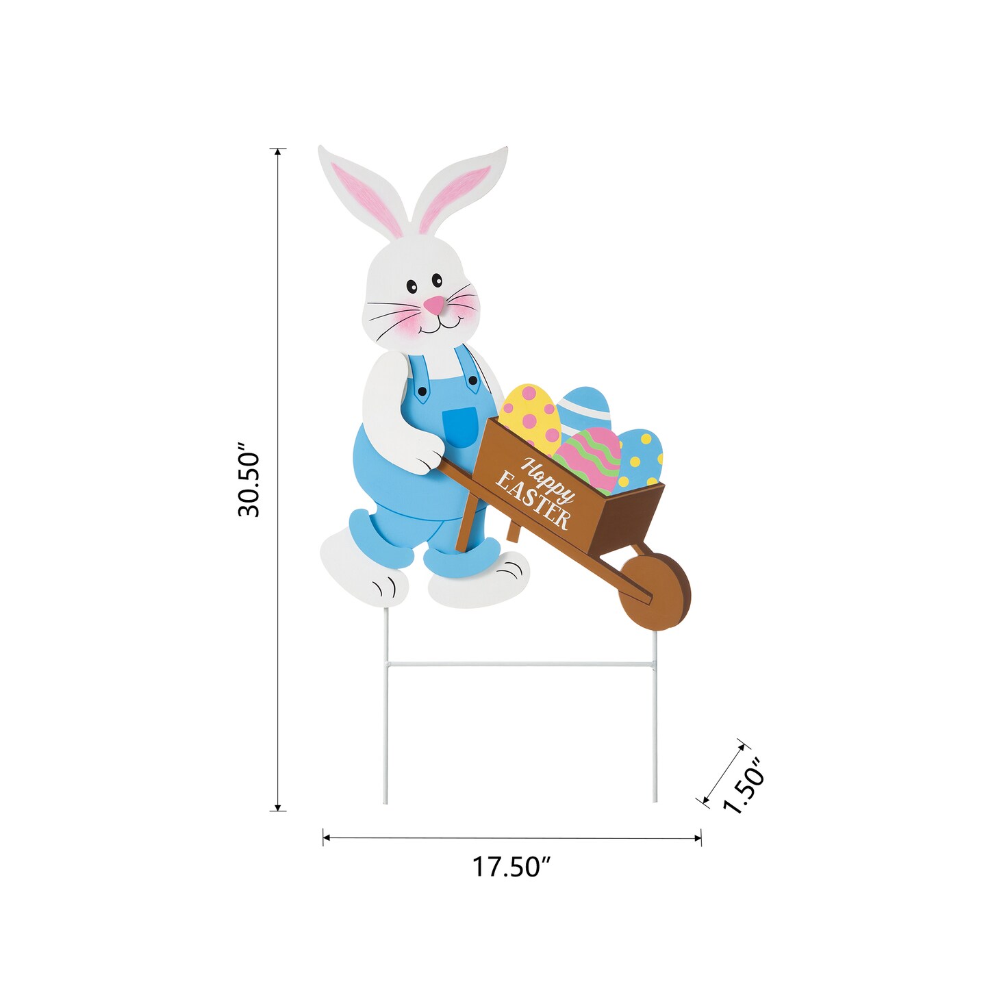 30.5&#x27;&#x27;H Wooden Easter Bunny Cart Yard Stake or Wall Decor