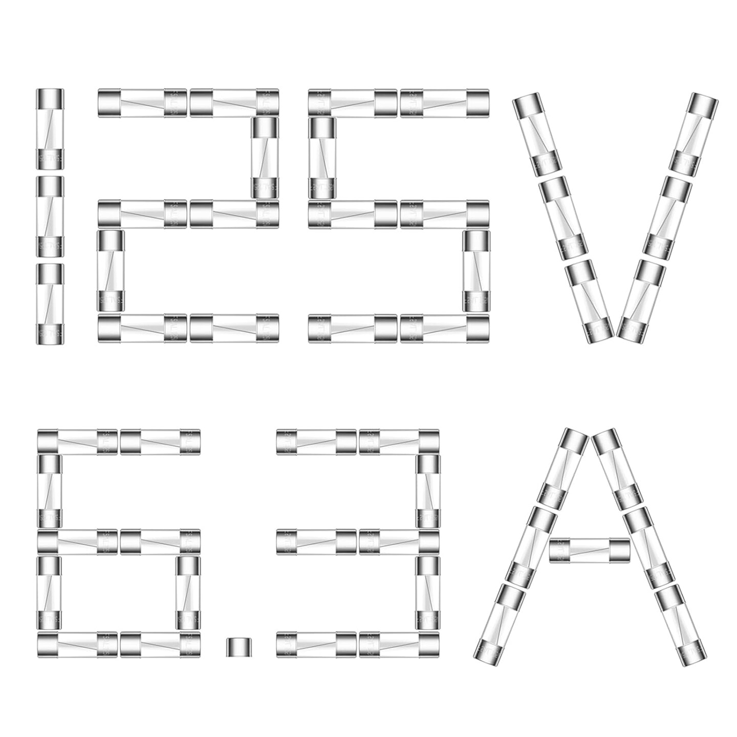 6.3A 125V Fuse 6.3 Amp 125 Volt Max Fast Blow Glass Fuses Replacement for Outdoor C9 String Christmas Xmas Lights 5x20MM / 0.2x0.78Inch (Pack of 30pcs)