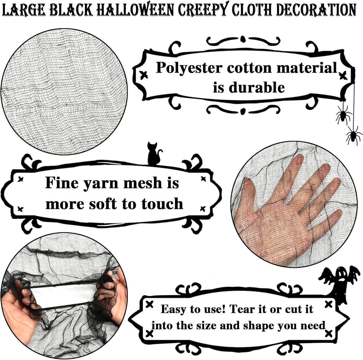 9 Pack Black Halloween Creepy Cloth 30 X 75 Inch Halloween Decoration Spooky Scary Gauze Cloth Black Cheesecloth for Halloween Party Supplies Outdoor Yard Home Wall Doorways
