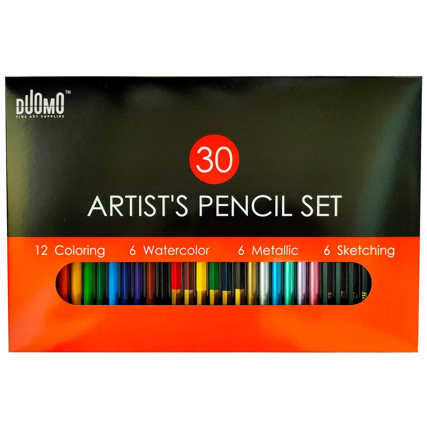 Duomo Fine Arts: Artist&#x27;s Pencil Set W/ Coloring, Watercolor, Metallic &#x26; Sketching Pencils, 30 Pieces