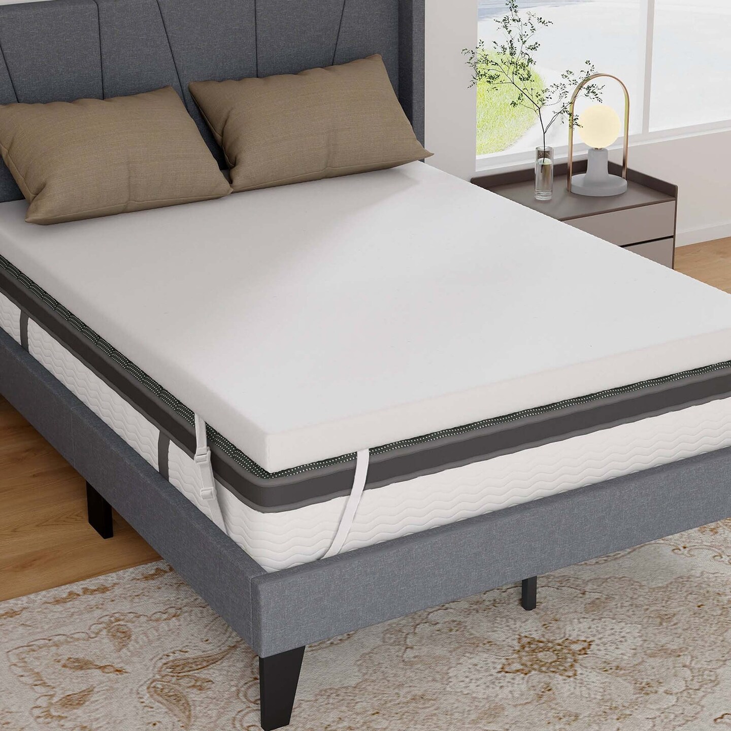 Costway 3&#x22; Gel-Infused Memory Foam Mattress Topper with Removable &#x26; Washable Cover Twin/Full/Queen/King