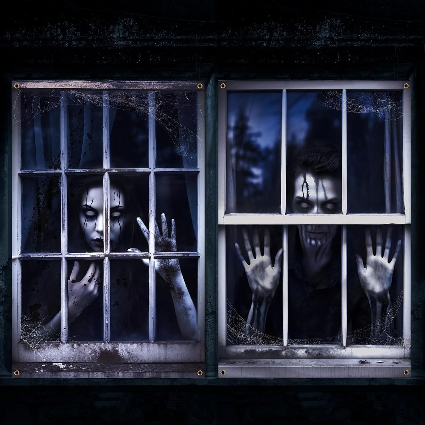 2 Pcs Scary Halloween Curtain Halloween Window Silhouette Decoration Blood Halloween Window Cover Horror Halloween Theme Window Poster for Indoor Outdoor Party Wall Door Decor(Gothic Horror)