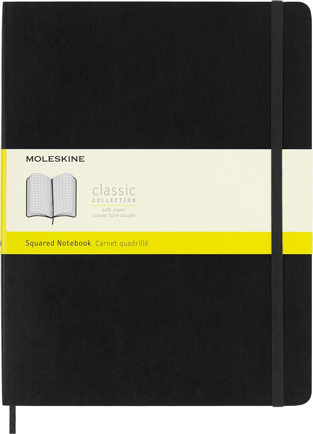 Classic Notebook, Soft Cover, XL (7.5&#x22; X 9.5&#x22;) Squared/Grid, Black, 192 Pages