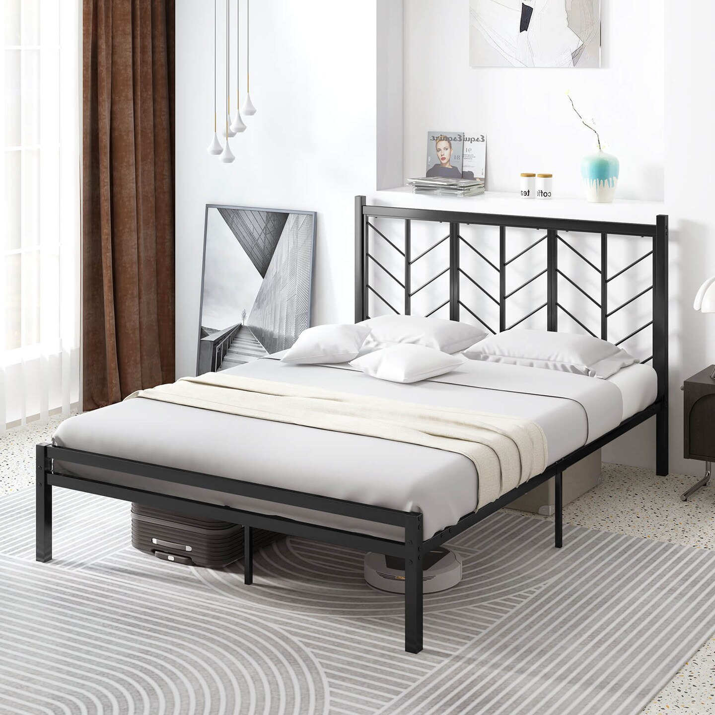 Costway Twin/Full/Queen Size Platform Bed with Headboard 11.5&#x22; Under Bed Storage Easy Assembly