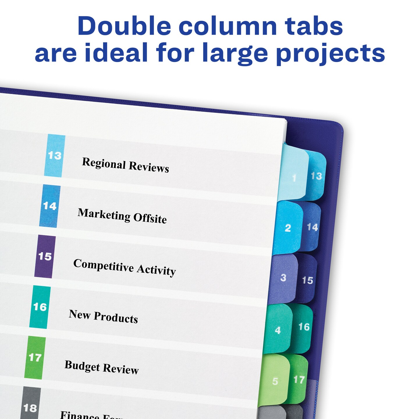 Avery Ready Index 24 Tab Double Column Binder Dividers, Customizable Table of Contents, Multicolor Tabs, 1 Set (11321)