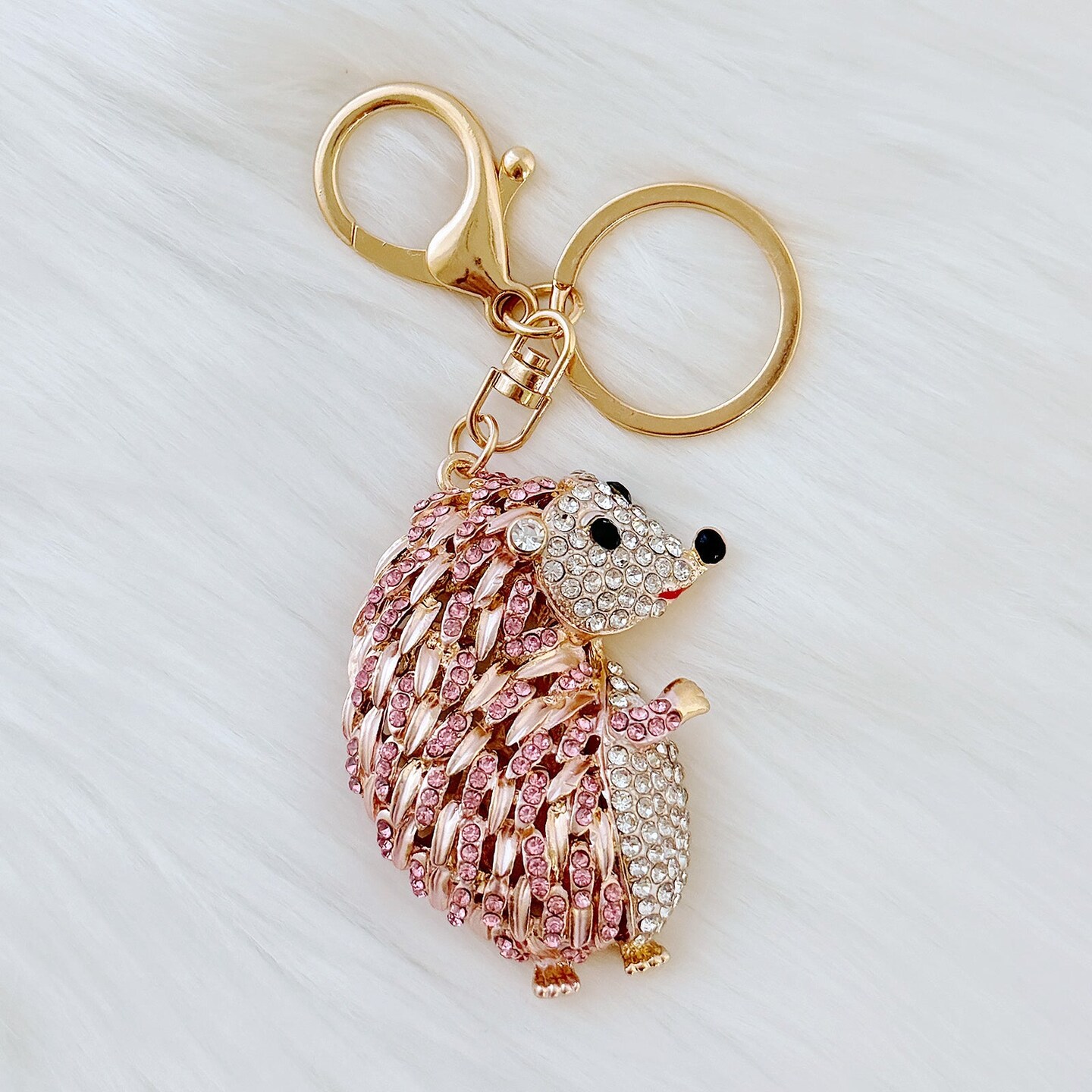Wrapables Crystal Bling Keychain, Keyring Purse Handbag Pendant Charm, Rose Gold Hedgehog