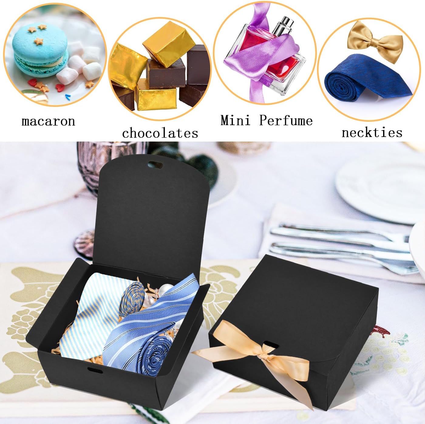 12pack Small Gift Boxes with Lids for Presents, 4.5&#x27;&#x27;x4.5&#x27;&#x27;x2&#x27;&#x27; Black Gift Boxes with Ribbons, Party Gift Boxes for Packaging Wedding, Present, Birthday, Holiday, Galentine&#x27;s Day