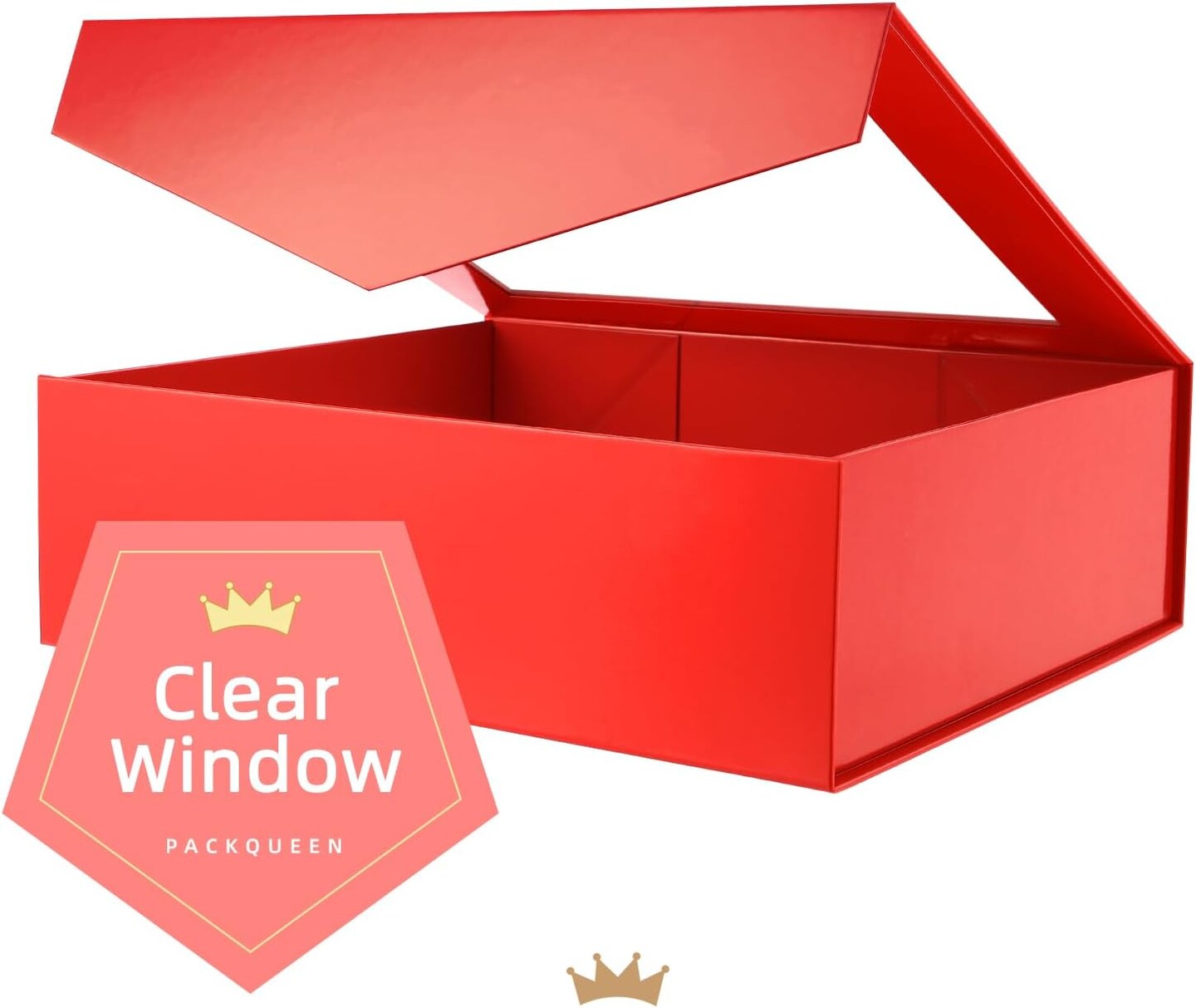5 Extra Large Red Christmas Gift Boxes with Window – 16.3 x 14.2 x 5 Inches Clear Gift Boxes for Presents, Includes Ribbon & Card, Magnetic Lid, Bridesmaid Proposal Boxes