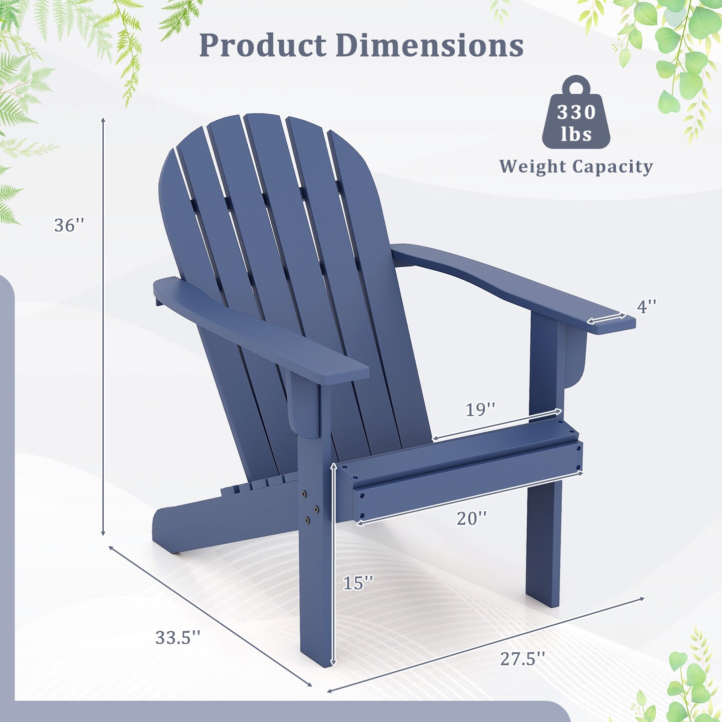 Acacia Wood Lounge Patio Adirondack Chair with Slatted Seat and High Inclined Backrest