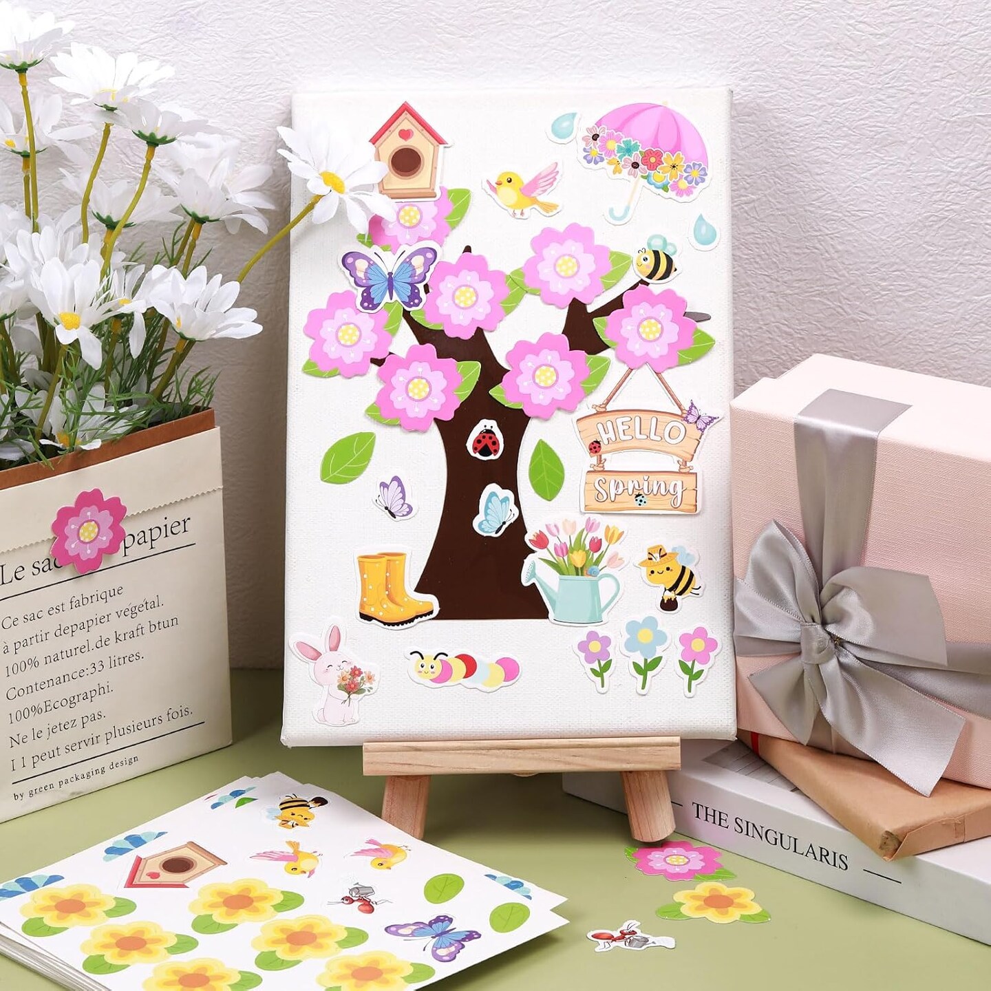 25 Set Spring Craft Kit Flower Bird Butterfly Make Your Tree Art Craft Ornaments for Toddler Spring Sunday School Classroom Home Preschool Party Activities Favor Decor Supplies