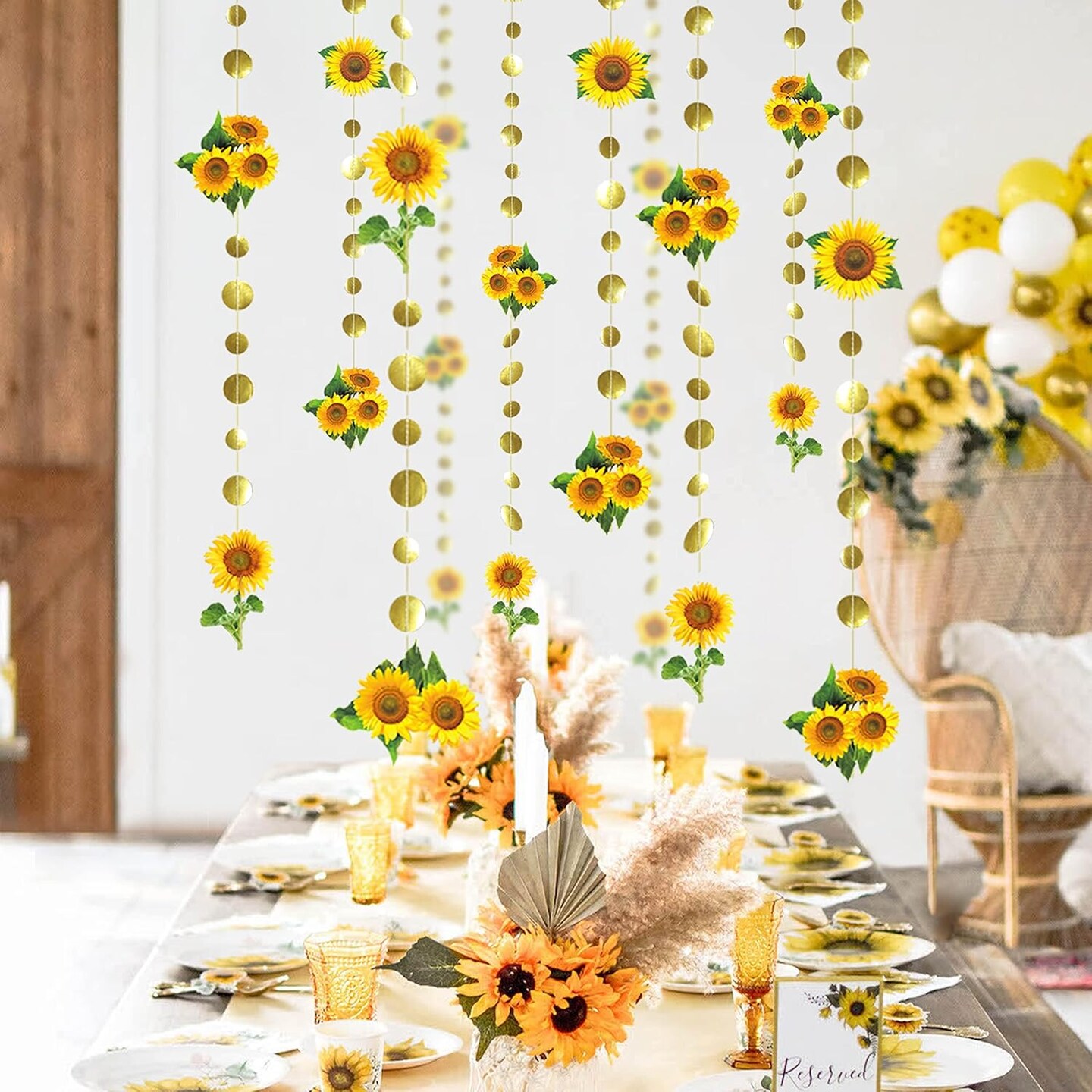 Summer Sunflower Garland 26 Ft Hanging Streamers for Sunflower Baby Shower, Birthday, Wedding, and Autumn Events