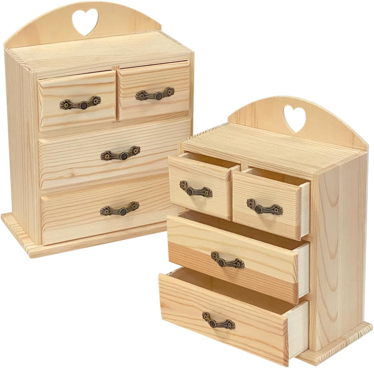 Unfinished Wood box with Mini Drawers for Jewellery,Small Wooden Organizer Storage Box for Crafts Hobbies DIY Project