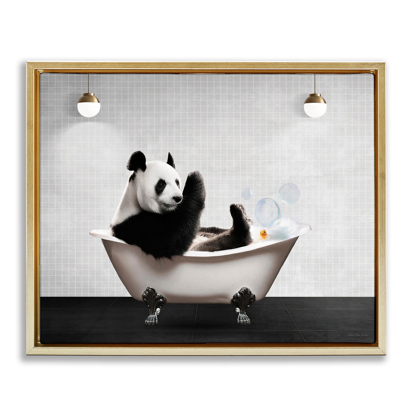 Stupell Industries Panda in Modern Bubble Bath Floating Frame Design by Seven Trees Design