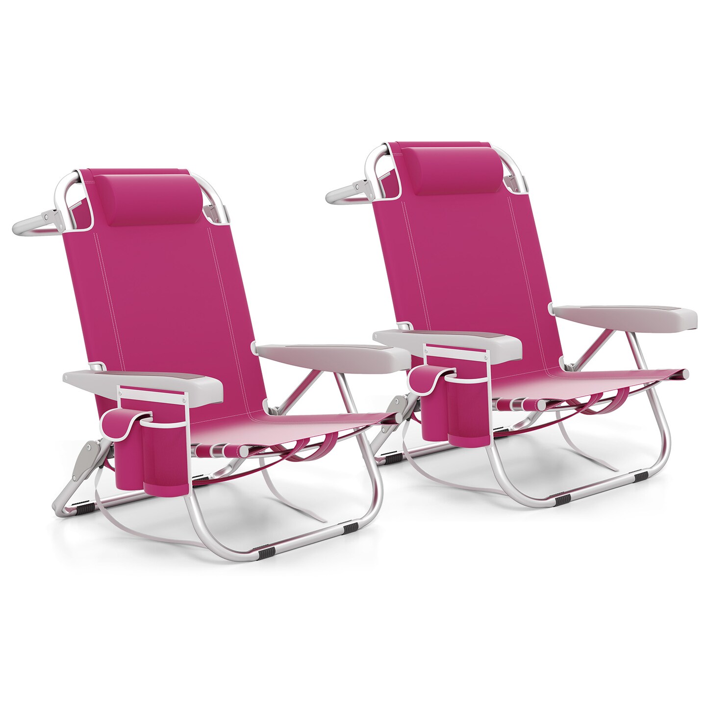 Aluminum Reclining Beach Chairs with Storage Set of 2