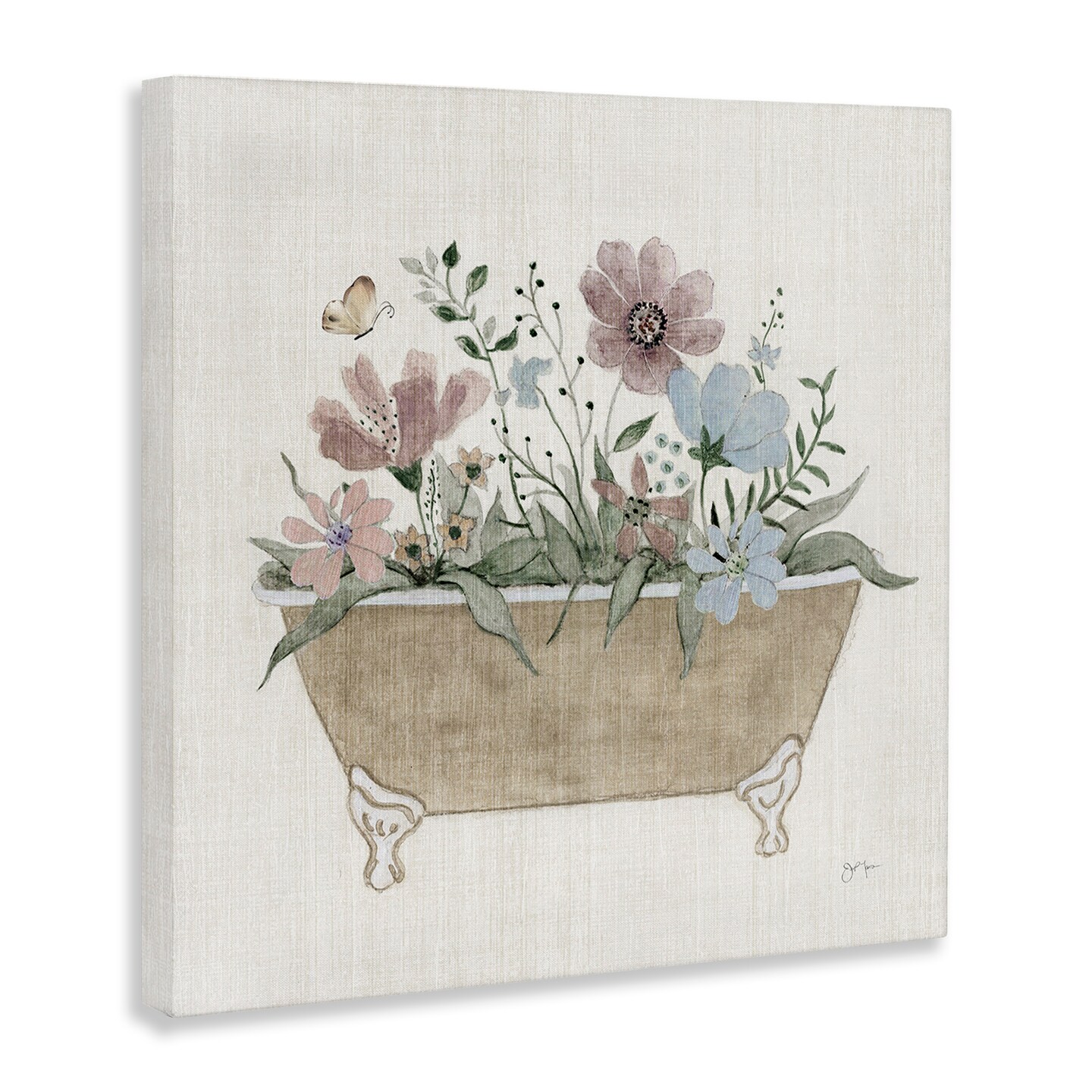 Stupell Industries Cottage Florals in Bathtub Canvas Design by Janet Tava