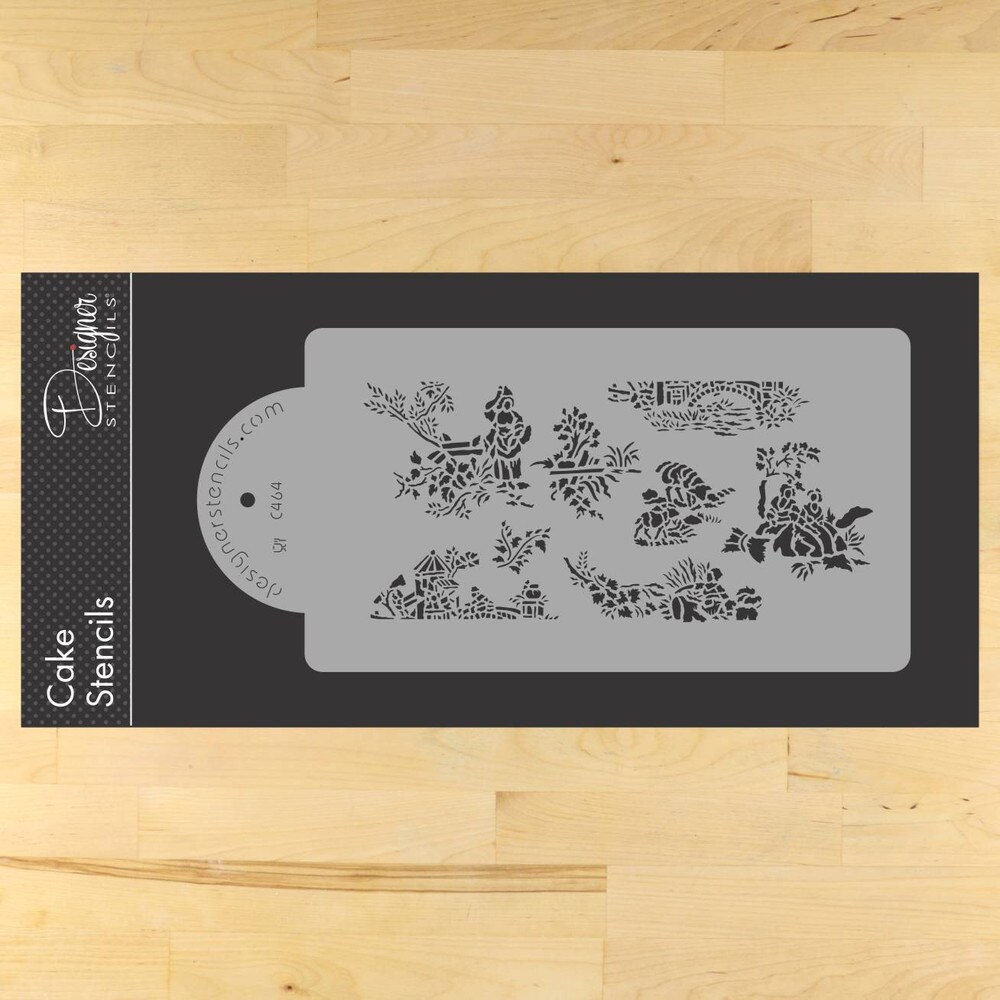 Toile Cake Stencil Side | C464 by Designer Stencils | Cake Decorating Tools | Baking Stencils for Royal Icing, Airbrush, Dusting Powder | Reusable Plastic Food Grade Stencil for Cakes | Easy to Use &#x26; Clean Cake Stencil