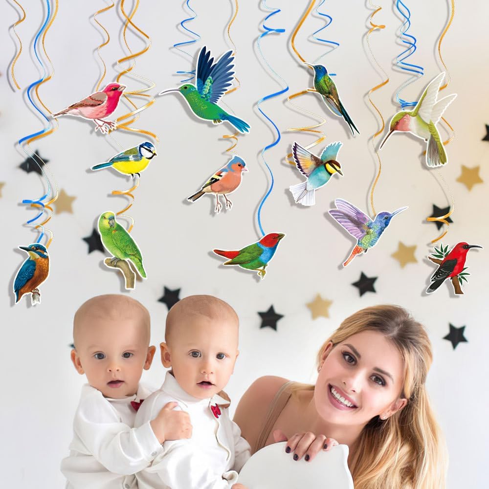 Bird Party Decorations Bird Ceiling Decorations Hummingbird Hanging Swirls 24pcs Hawaiian Summer Rainforest Bird Hanging Streamers Decors
