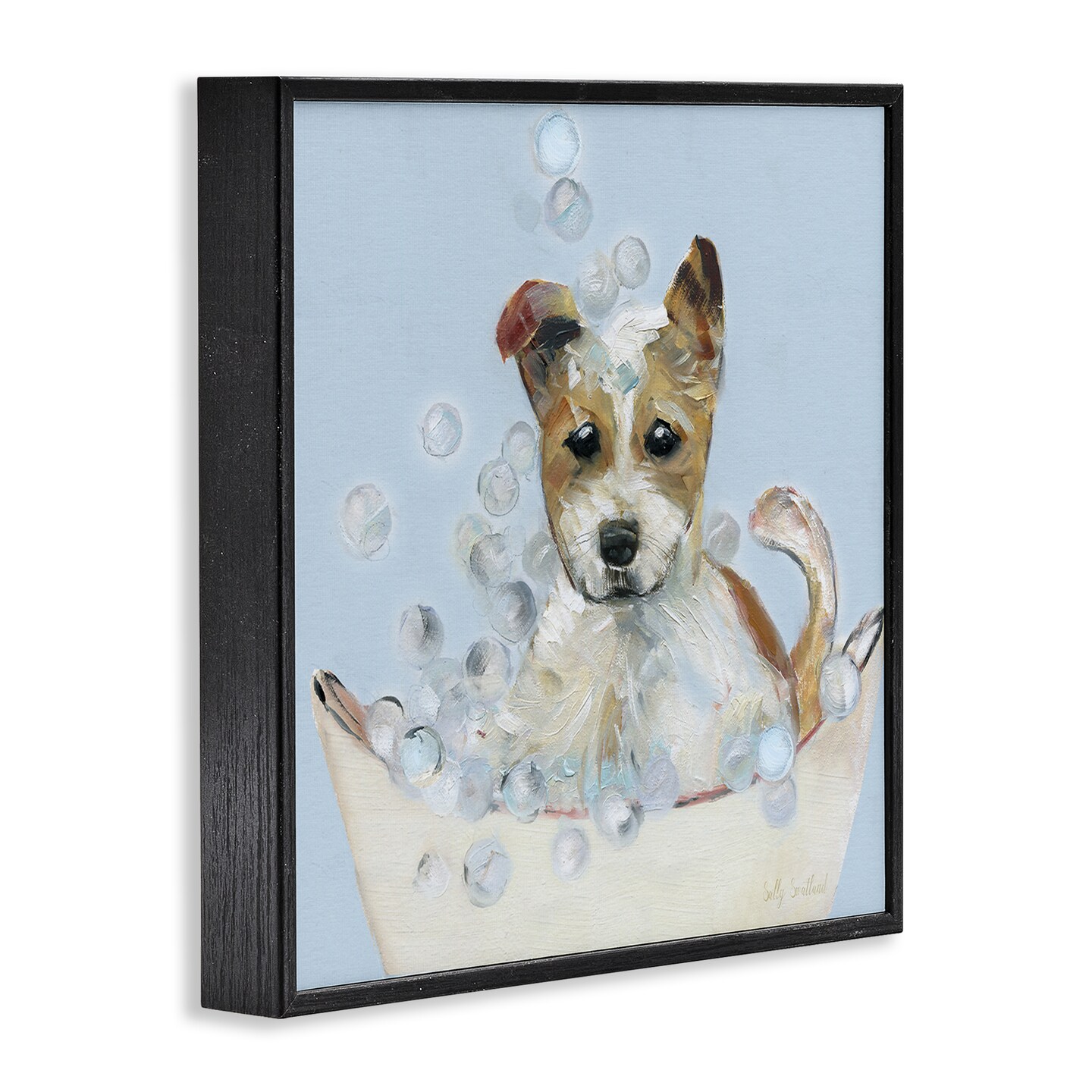 Stupell Industries Fun Bubbles Puppy Bath Framed Giclee Design by Sally Swatland