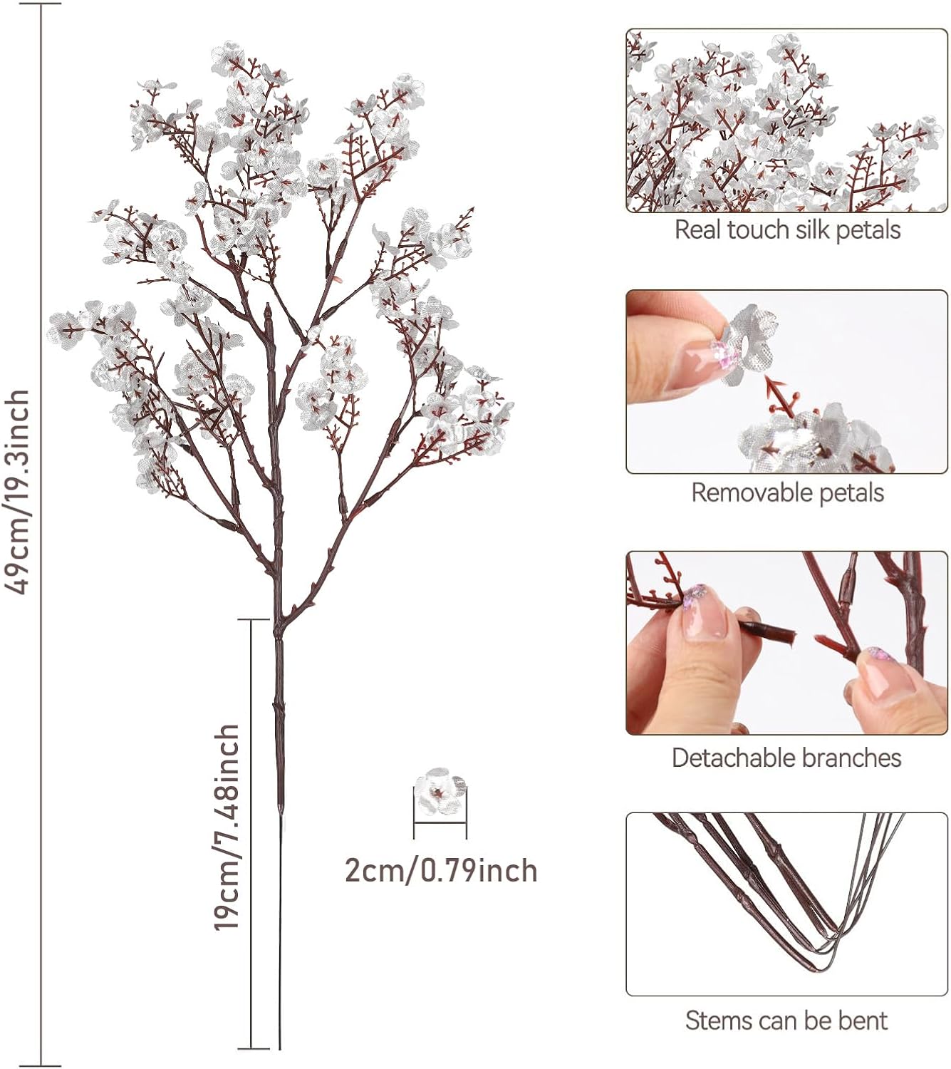 12 Bundles Artificial Spring Flowers Fake Baby Breath Flowers Gypsophila Silk Stems for Table Centerpieces Vase Kitchen Arrangement Modern Indoor Home Decorations(Silver)