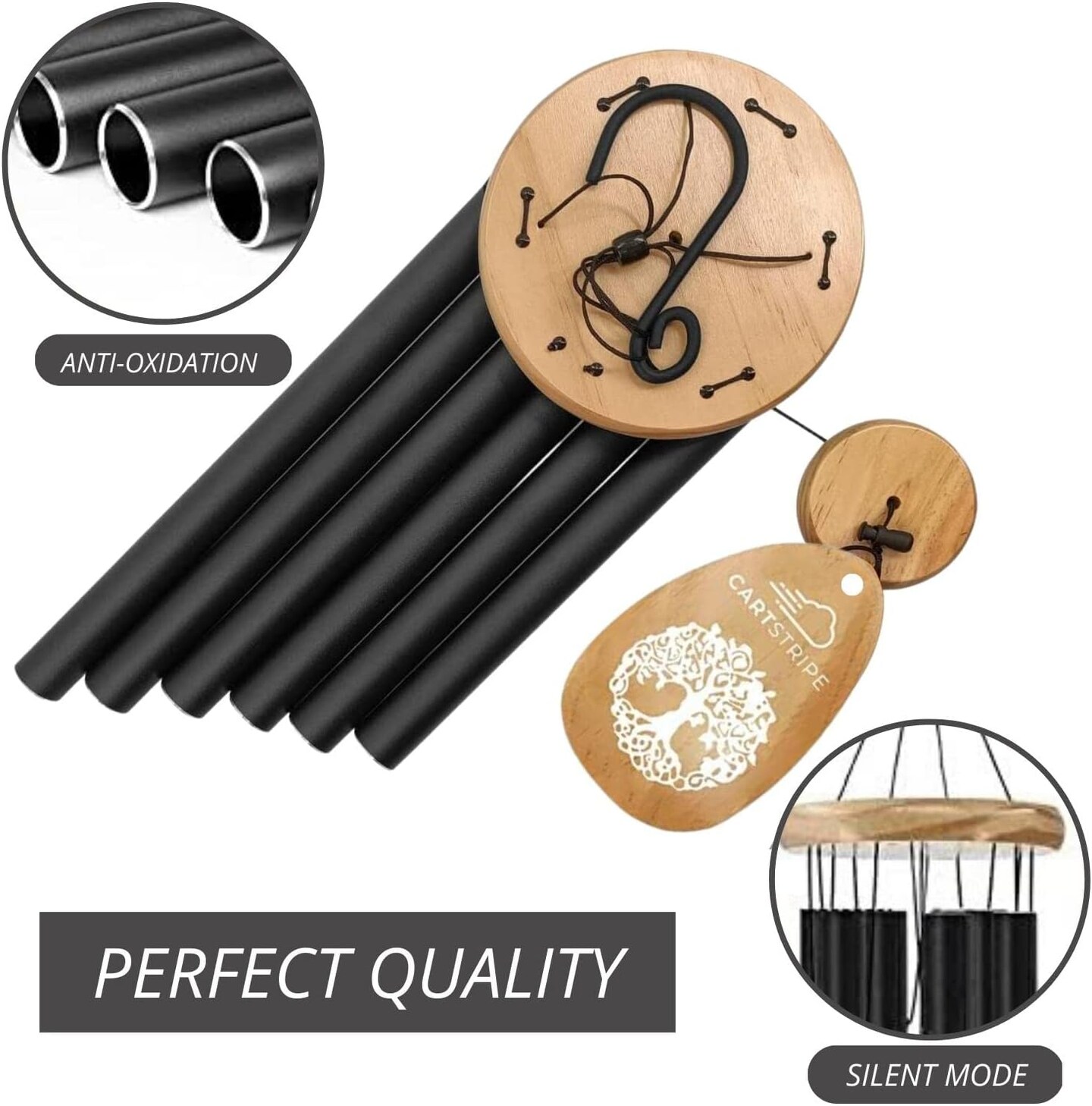 Large Aluminium Wind Chimes 30&#x22; Inches to Create a Zen Atmosphere Suitable for Outdoor, Garden, Patio Decoration. Classic Black Wind Chimes with Wind Catcher Suitable as A Gift for Unisex