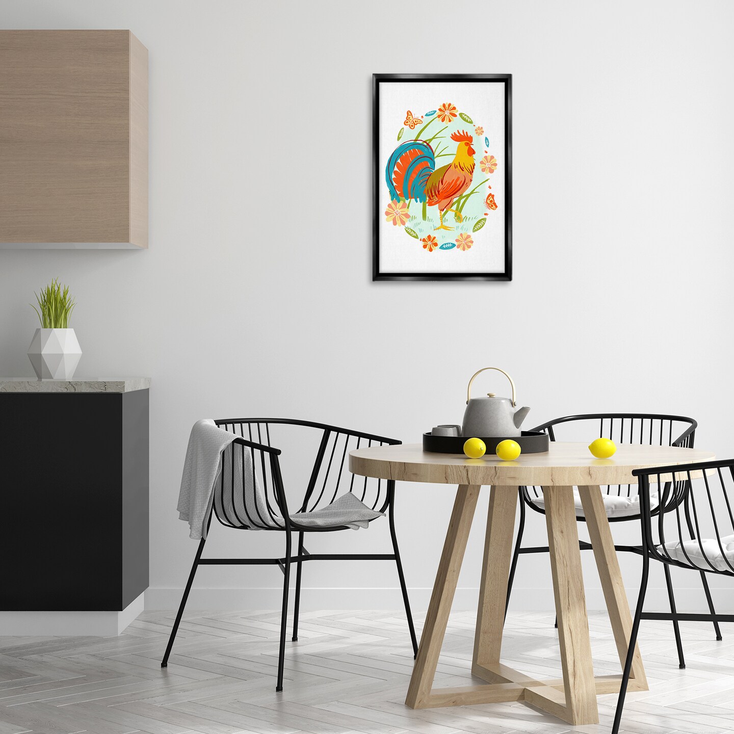 Stupell Industries Rooster with Butterflies Border Floating Frame Design by Hannah Moren