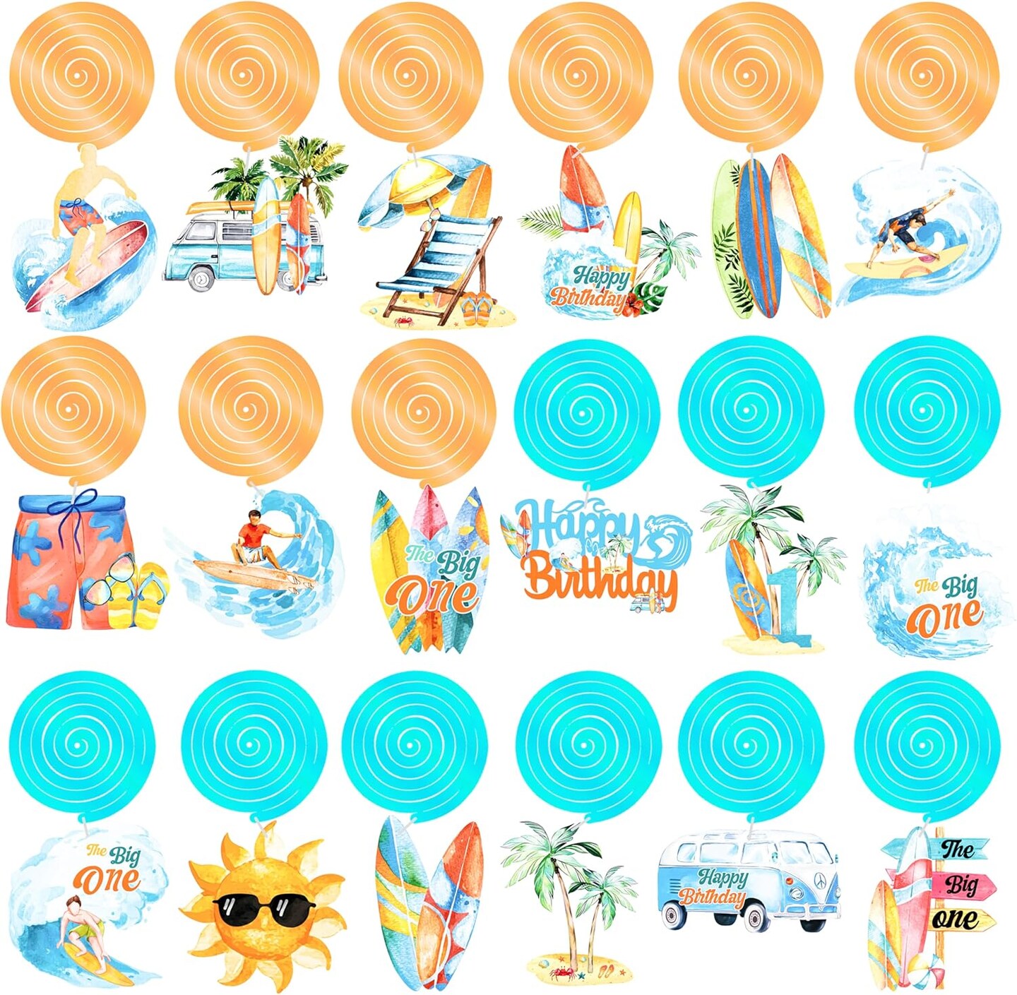 Summer Surfing Party Hanging Swirls Vintage Surfing Birthday Decoration Surfboard Themed Swirl Ceiling Summer Beach Surf Party Hanging Streamer for Hawaii Party The Big One Surf Party Supplies