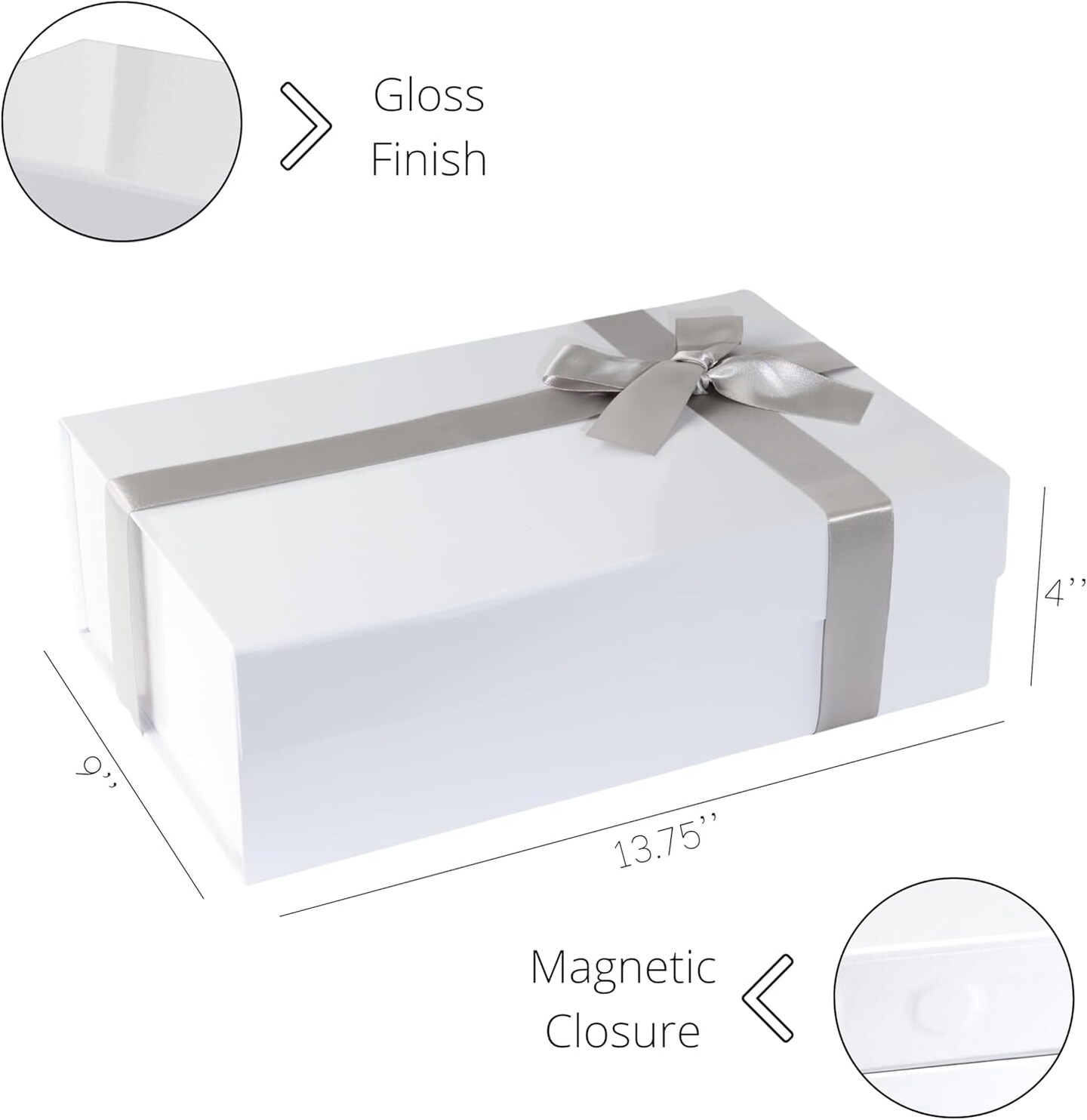 Premium White Gift Box with Magnetic Closure – 14x9x4 Inches, Includes Ribbon & Gift Card, Elegant Presentation Box for Weddings, Birthdays, Anniversaries, and Special Occasions (white)