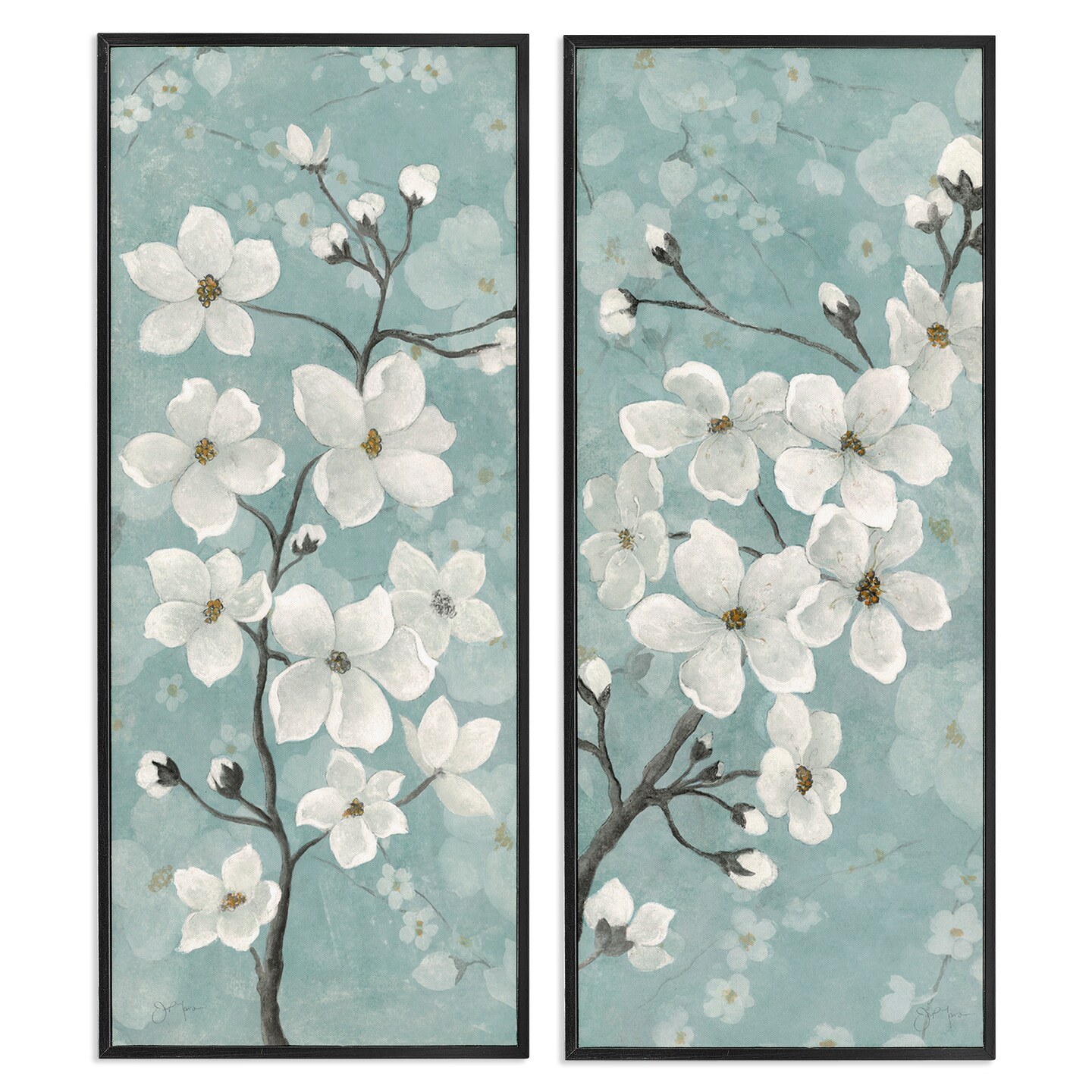 Stupell Industries Green Toned Blossoms 2pc Framed Giclee Set Design by Tava Studios